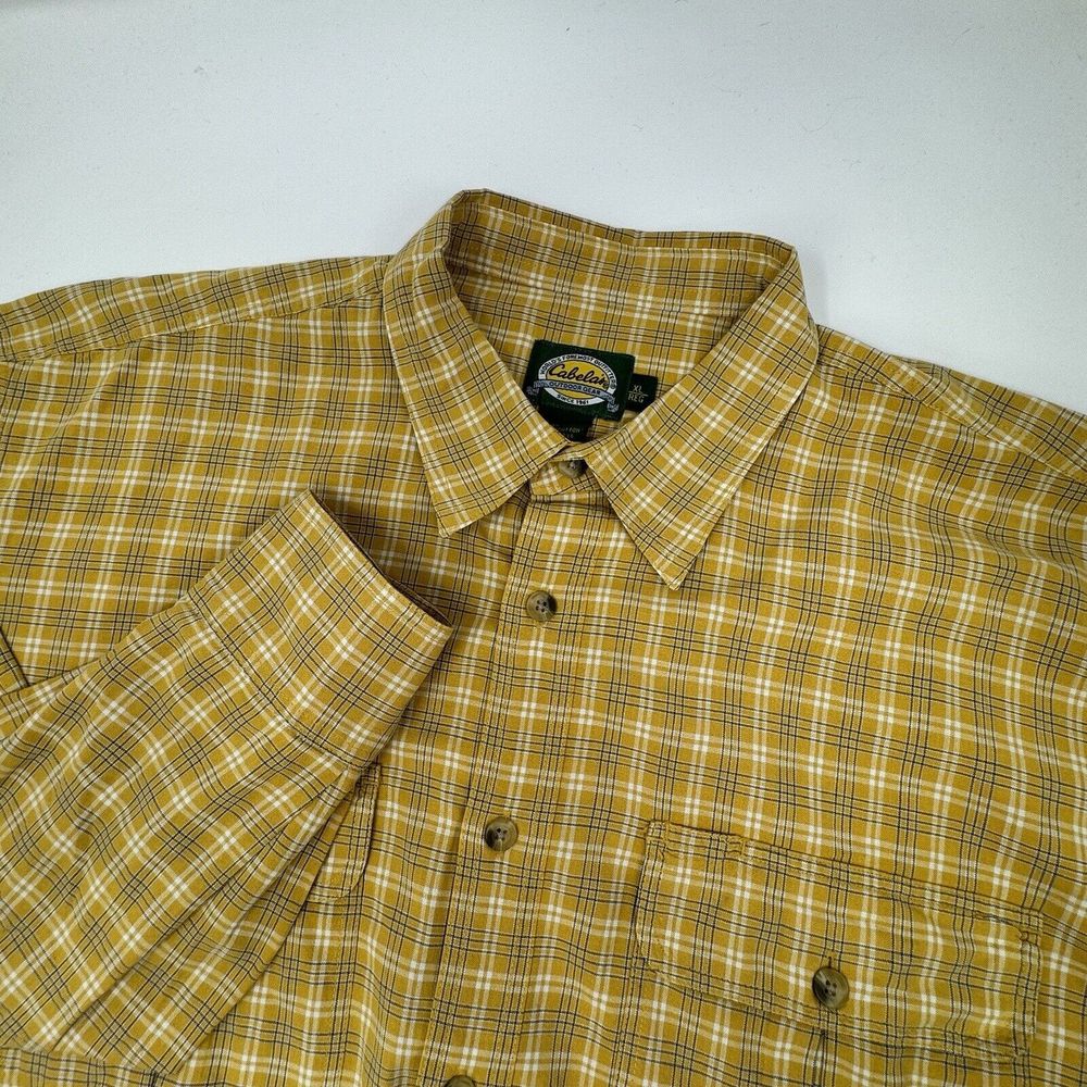 Cabela's Plaid‎ Long Sleeve Button Up Shirt Yellow Outdoor  XL